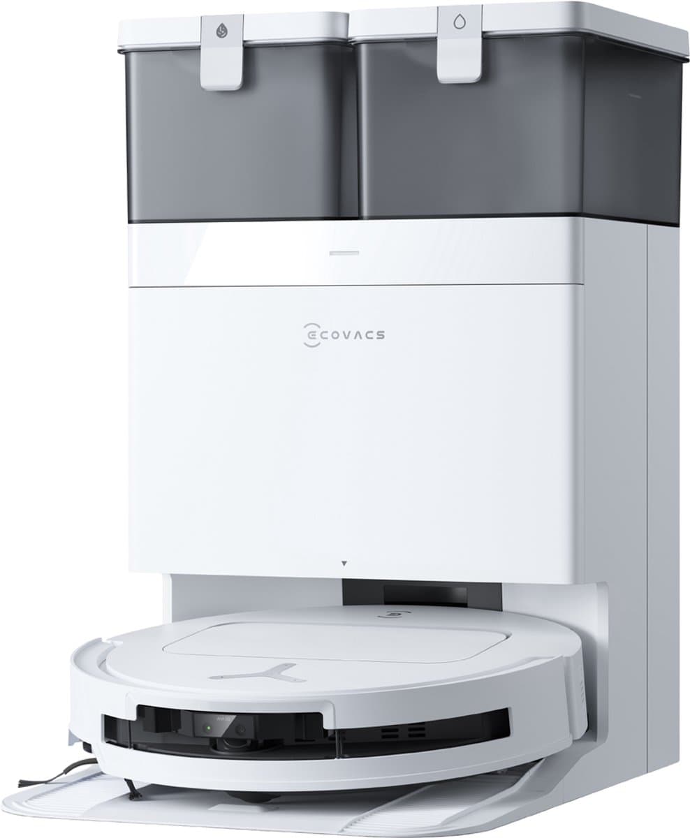 ECOVACS - DEEBOT T50 Omni - Stofzuig en dweilrobot (Wit) - 12.800 Pa zzuigkracht- Zelfreinigende Robotstofzuiger met Warmwater – Dweilsysteem - Automatisch Leegstation - Geschikt voor dierenharen