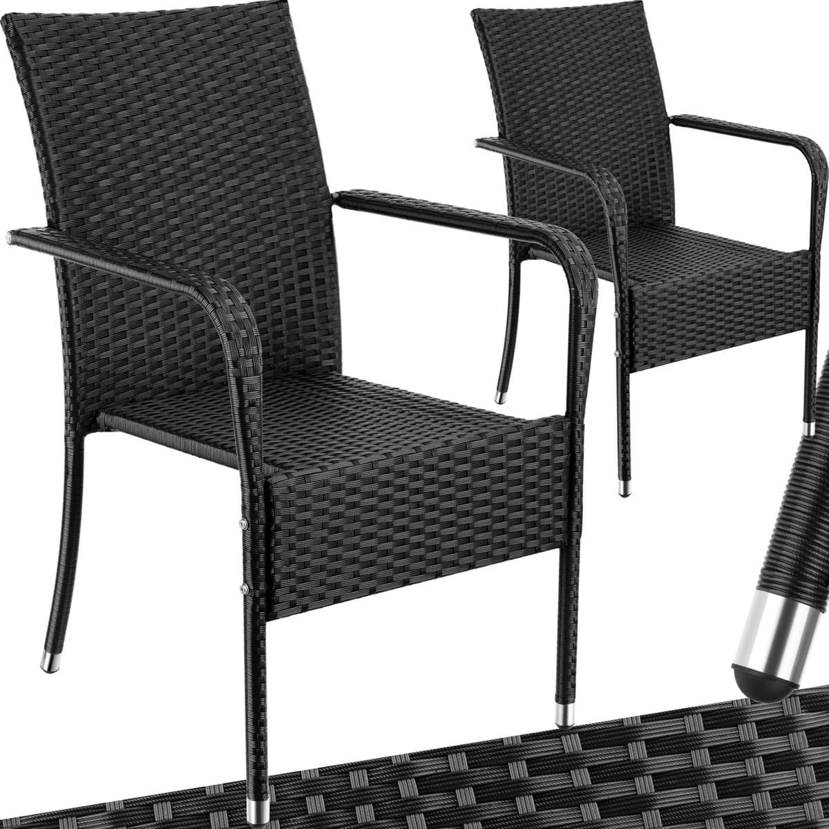 tectake® Tuinstoelen Girona - Terrasmeubilair - Set van 2 - Wicker Tuinstoel met Armleuning - Stapelbaar -Tuinset Stoelen voor Tuin, Terras of Balkon - Draagkracht 120 kg per Stoel - Verkrijgbaar in div. sets