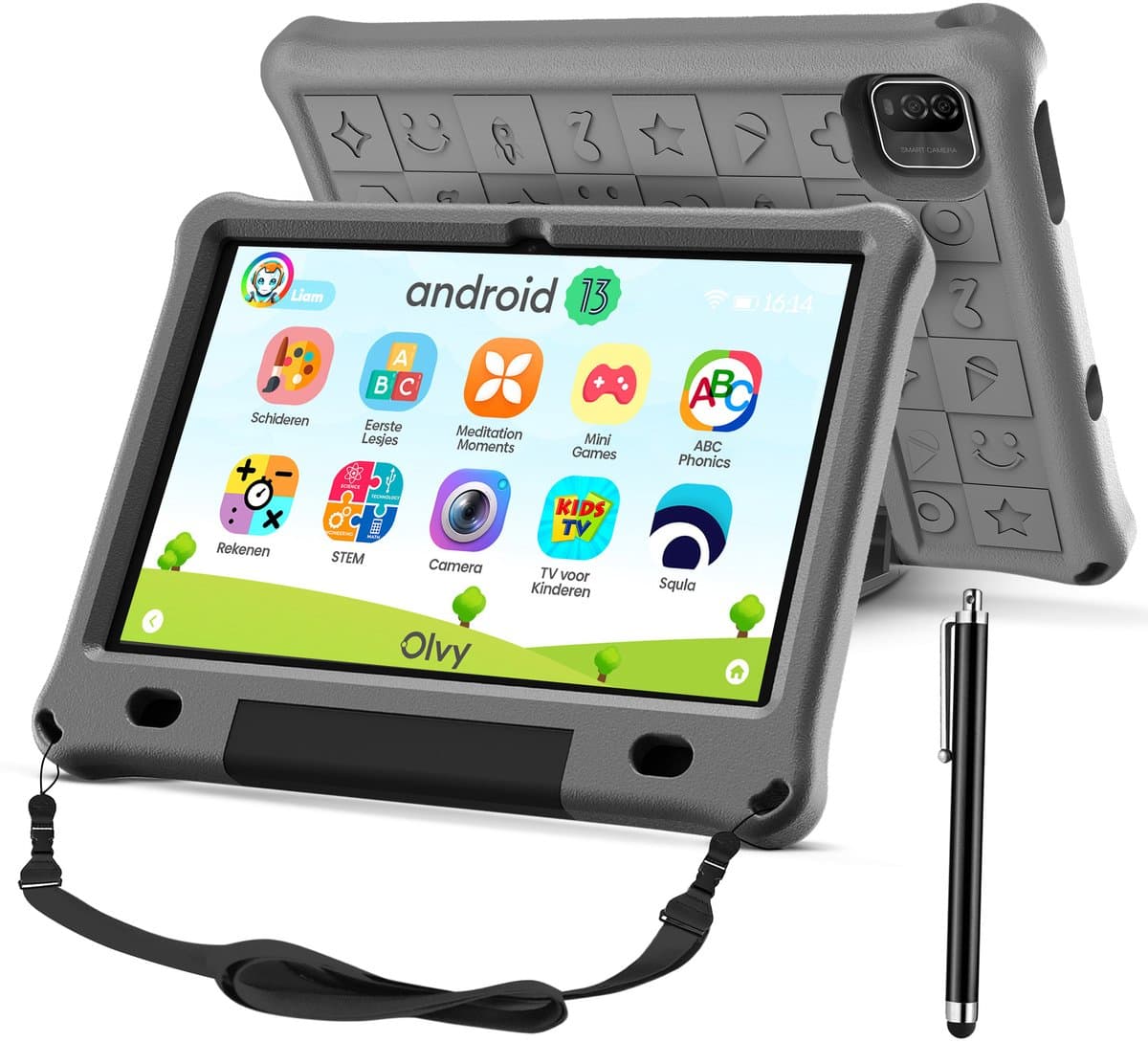 Olvy Kindertablet PRO - 6000 mAh - Vanaf 3 Jaar - 128GB - 4GB+4GB RAM - Ouder Control App - 10 Inch - Tablet - Tablet Kinderen & Volwassenen - Stevige Beschermhoes - 100% Kidsproof