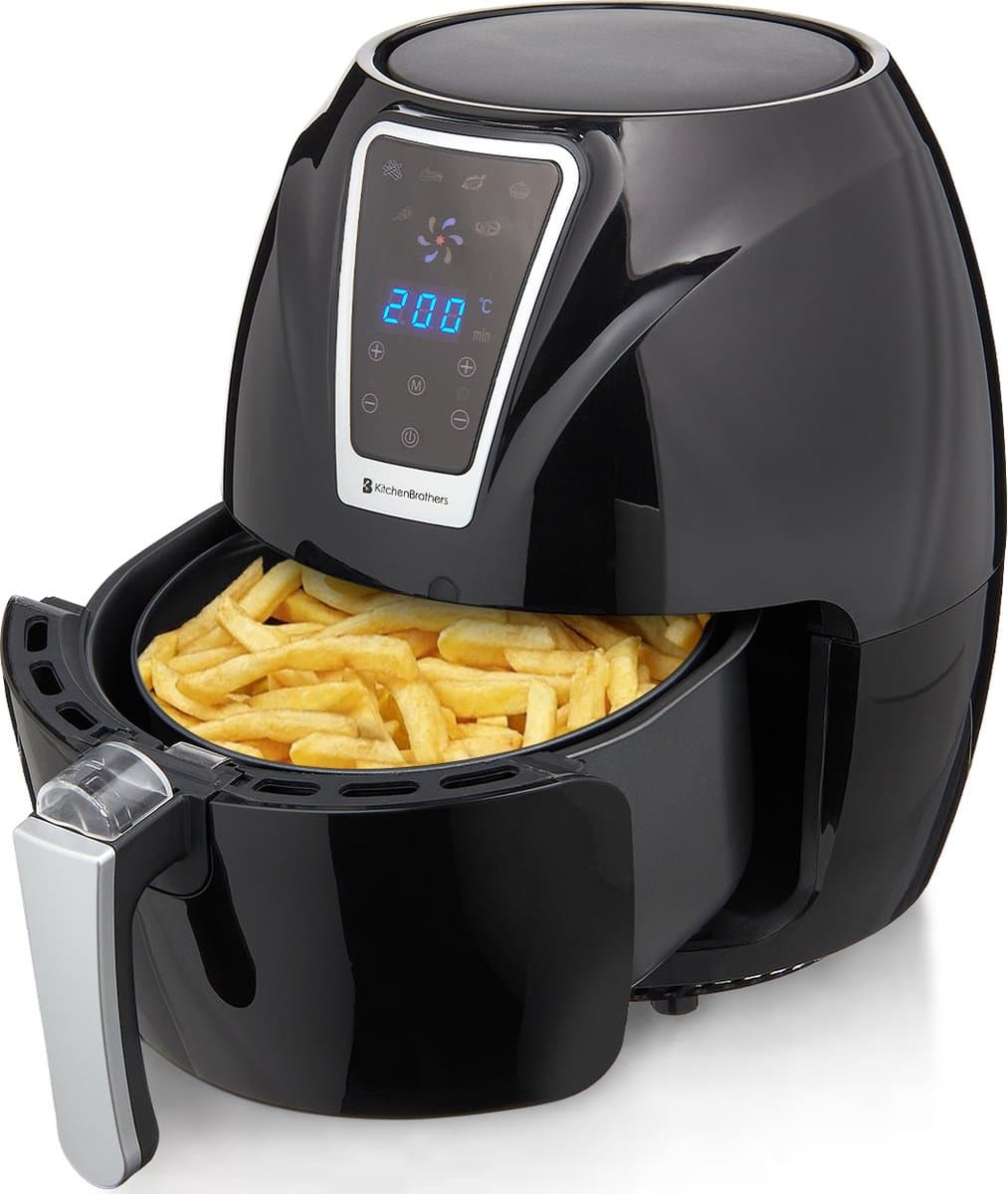 KitchenBrothers Mini Airfryer - 3,5 Liter - 1300W - PFAS-Vrij - 80ºC tot 200ºC - Kleine Heteluchtfriteuse voor 1, 2 en 3 Pesonen - Zwart
