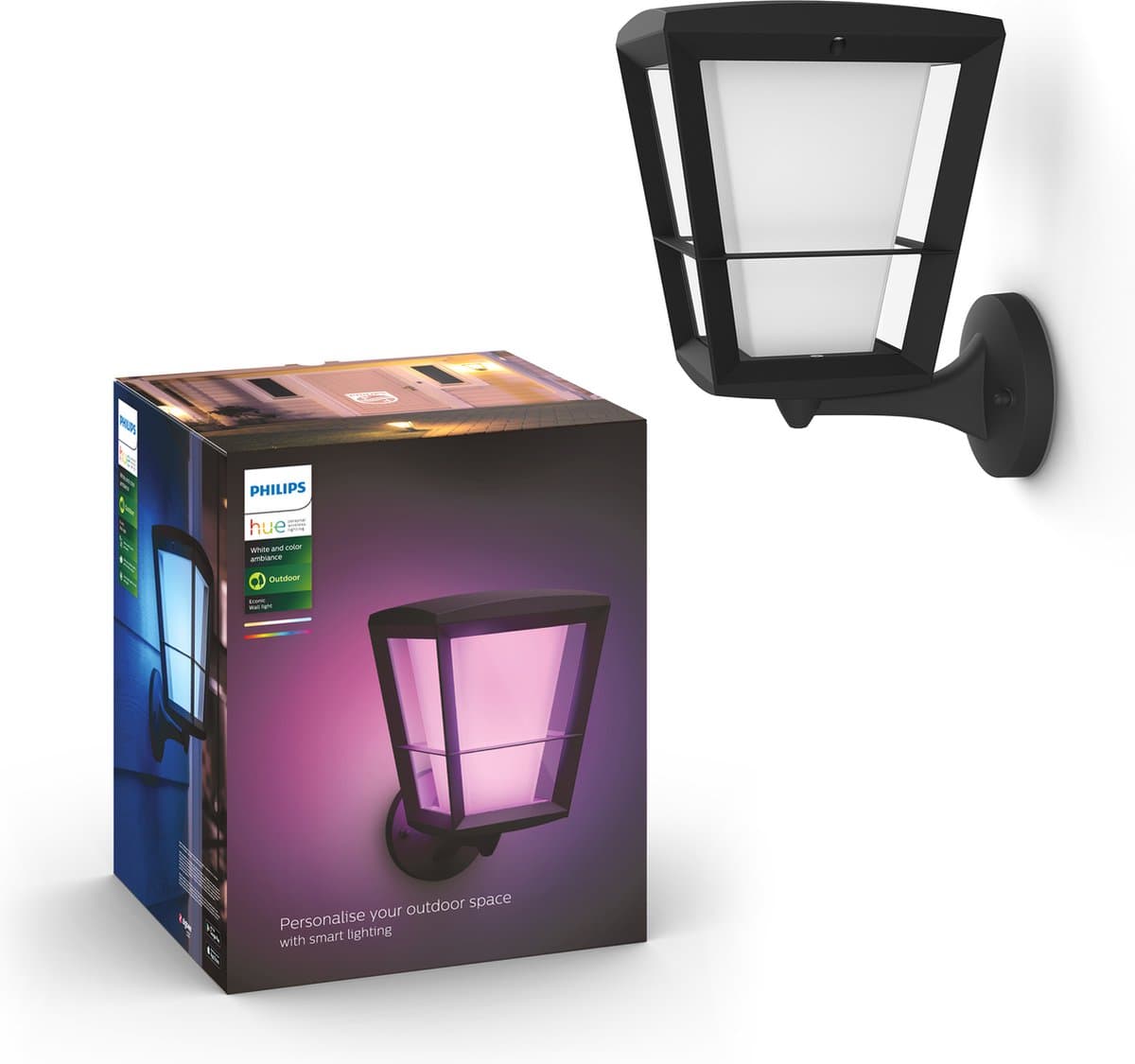 Philips Hue Econic muurlamp - wit en gekleurd licht - zwart - omhoog