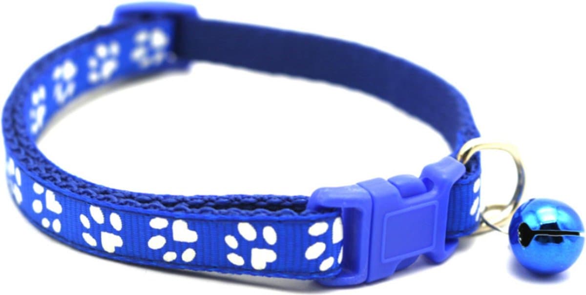 Premium Dierenhalsband met Pootjesprint en Belletje Blauw | 19-33cm Verstelbaar | Geschikt voor Hond Kat Puppy en Kitten | Halsband | Halsbandje | Hondenhalsband | Hondenhalsbanden | Kattenhalsband | Kattenbandje met Belletje | Bel