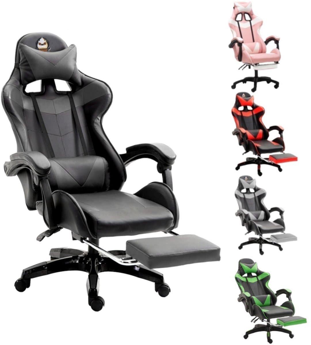 GOTAGEE Gamingstoel Bureaustoel Ergonomische Gamestoel Met Lendensteun un voetpedalen Hoogte en Ligfunctie Zwart