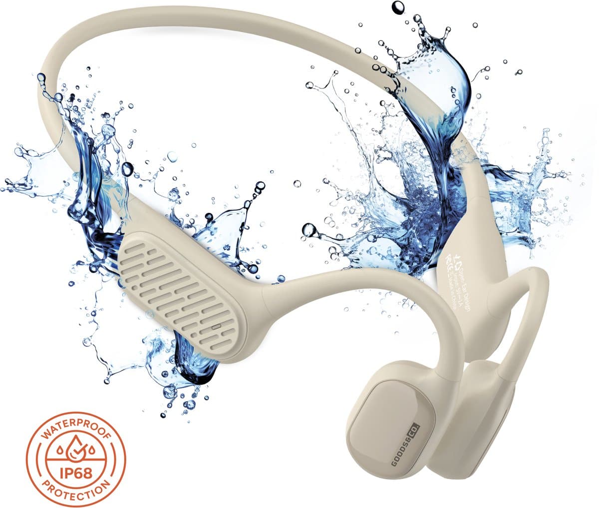 Goods&Co PRO Bone Conduction Headphone - Draadloze sport Oordopjes – Hardloop oortjes - Open Ear Koptelefoon - Sporthoofdtelefoon – IP68 Waterdicht - 32GB geheugen – Bluetooth – Geschikt voor Smartphone & Laptop / Beige
