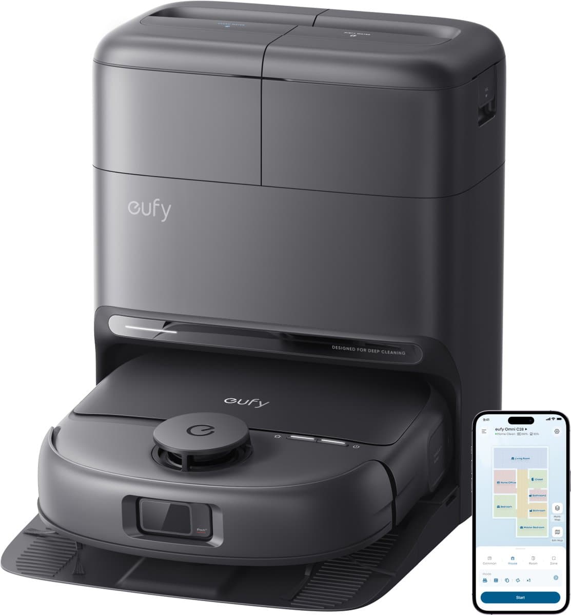 eufy Nieuw 2026 Robotstofzuiger met Dweil C28 Omni, HydroJet-zelfreinigende Dweilrol, Upgrade van X10 Pro, 15.000 Pa Zuigkracht, Alles-in-één Station, Automatisch Dweilen en Drogen, AI-obstakeldetectie