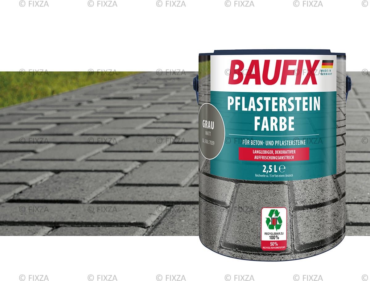 BAUFIX Bestrating Verf – Grijs – Mat 2,5L – Betonverf Buiten voor Tuintegels, Terras en Oprit – Slijtvaste Steenverf