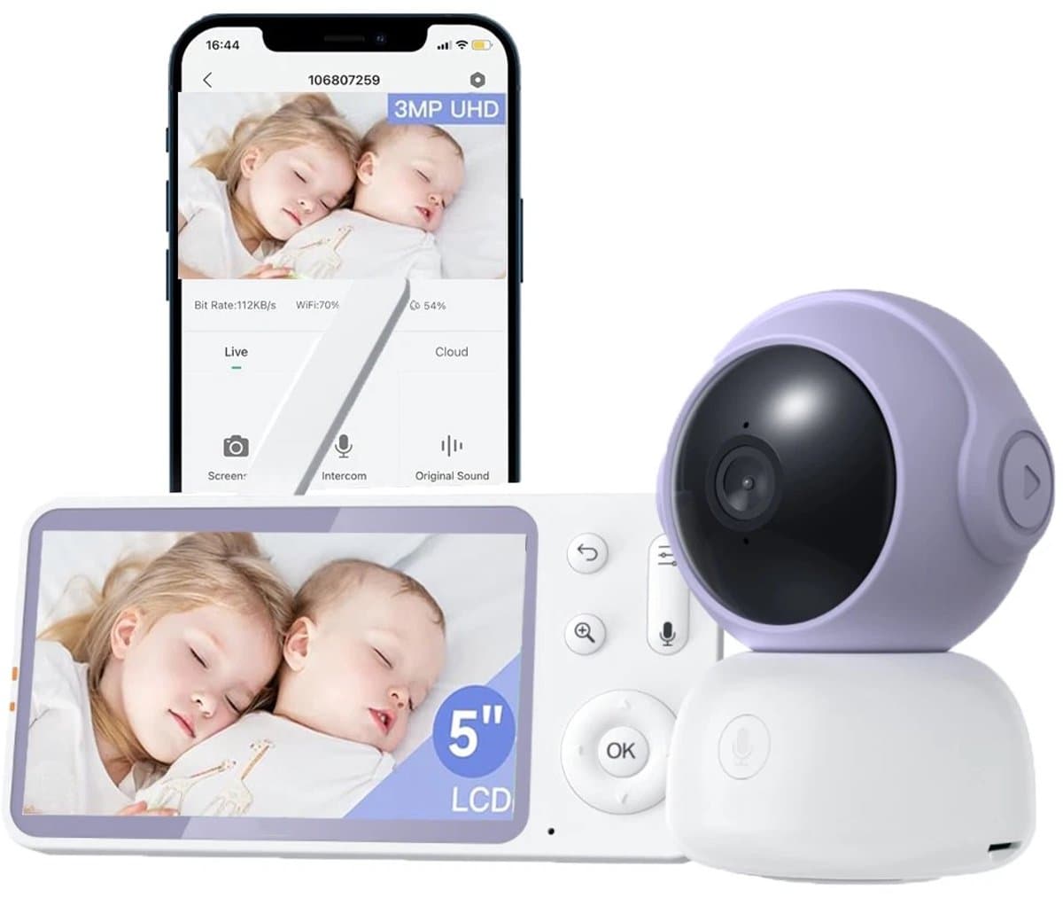 BOIFUN Babyfoon - Babyfoon met camera - 2K HD-Nachtzicht - 5-Inch Display - Op Afstand Bestuurbaar - Video & Audio - Baby Monitor