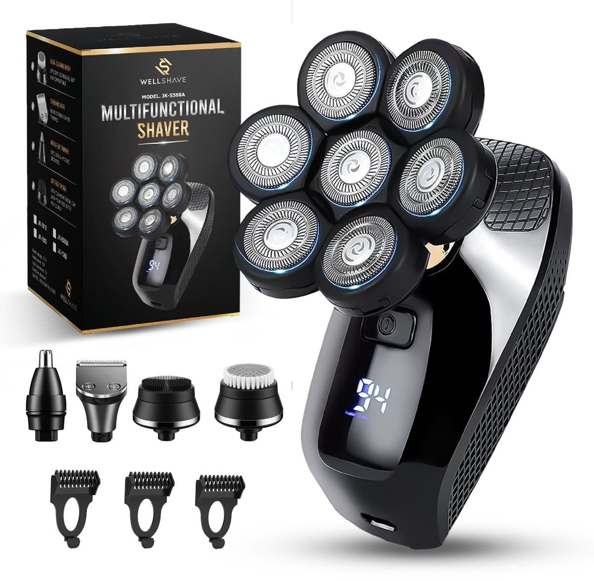 Wellshave 5 in 1 Scheerapparaat Mannen Deluxe - Gezicht en Hoofd Trimmer - Head Shaver - Elektrische Shaver - Vaderdag Cadeau