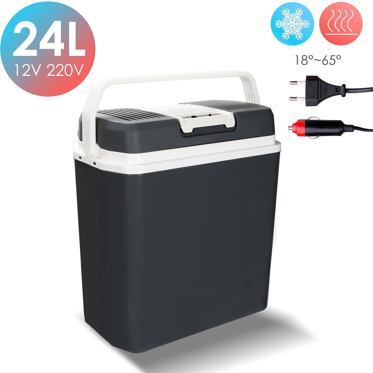 Elektrische koelbox 12V en 230 volt - 20L - AC/DC - Frigobox - Camping Koelkast - Auto en Camping - Koelen en Verwarmen - Grijs