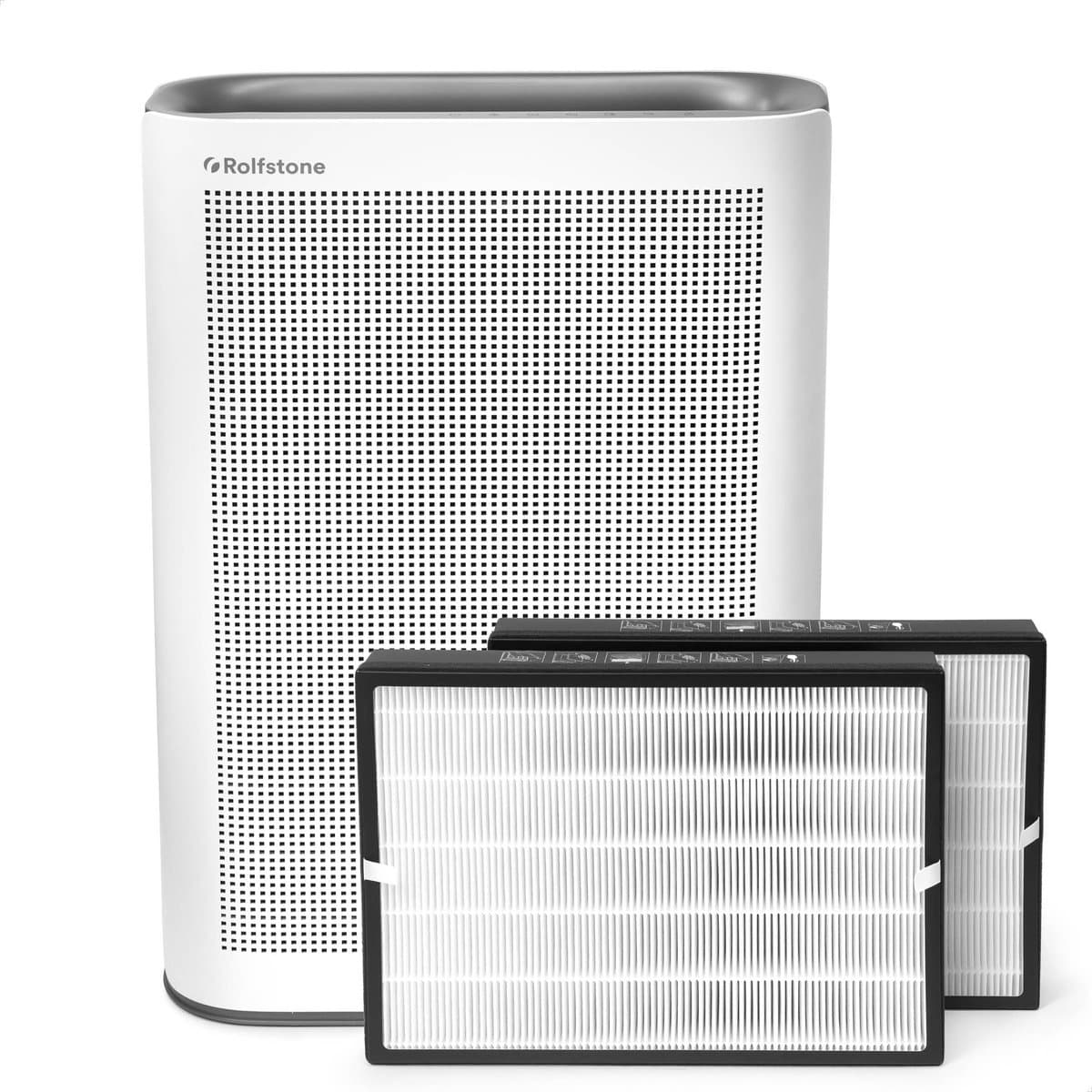 Rolfstone Air Balance Ultra Luchtreiniger – HEPA 13 + koolstoffilter – CADR 660 m³/u – Voor ruimtes tot 144 m² – Vermindert stof en pollen – Fluisterstil – 3 standen + slaapstand + automatische stand – Luchtkwaliteitsindicator
