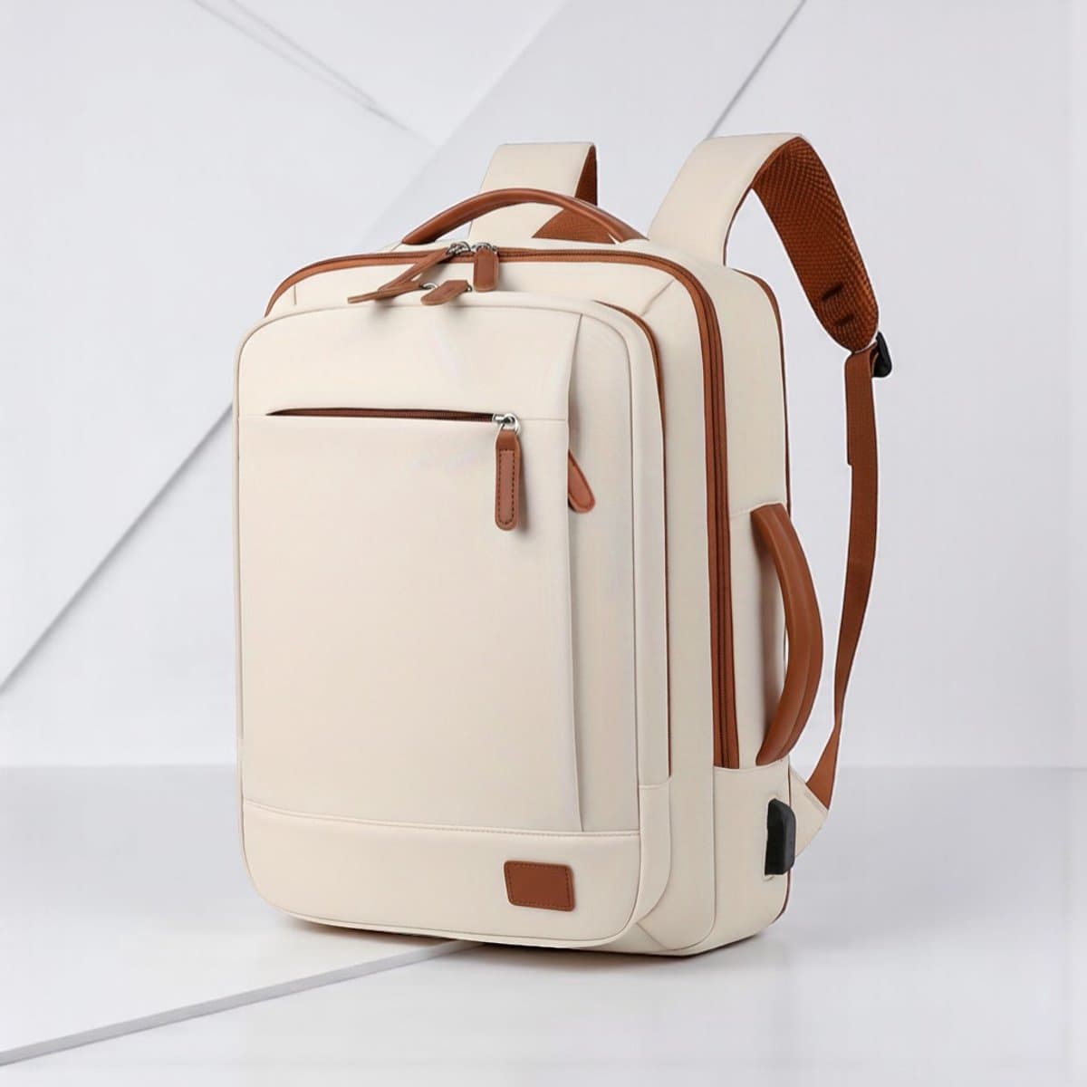 Dutchers® Laptoptas Dames - Rugtas - 24L - Reistas - Rugzak - Backpack - Met oplaad mogelijkheid, Laptop vak, Afsluitbaar droogvak - Laptoprugzak - Beige