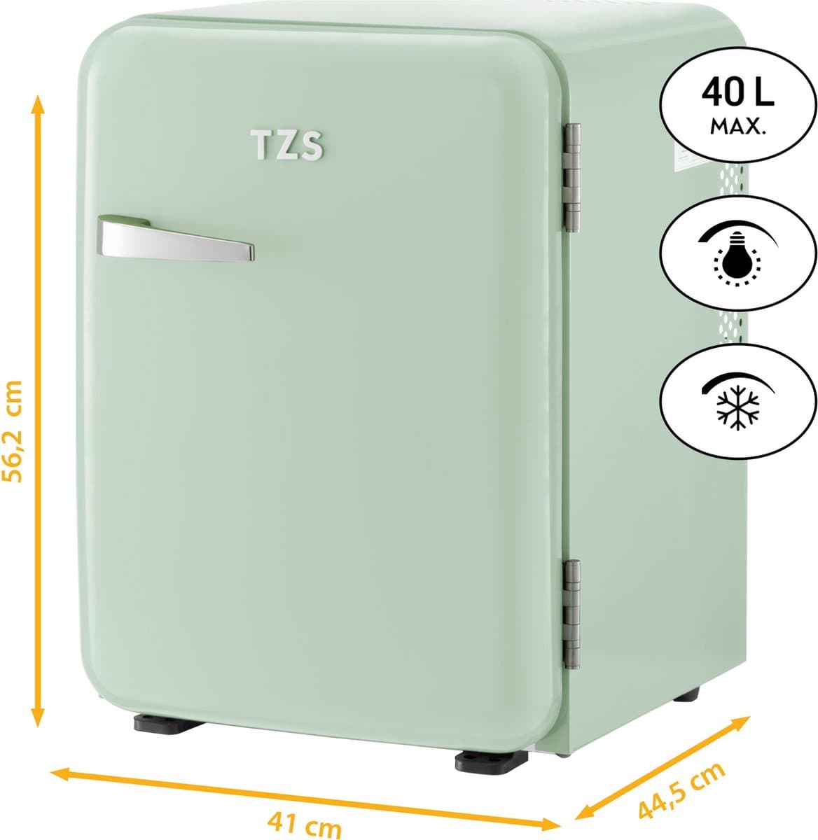 TZS First Austria Mini koelkast - Minibar - 40 liter - Vrijstaand - Volledig stil 22dB - Retro - Groen