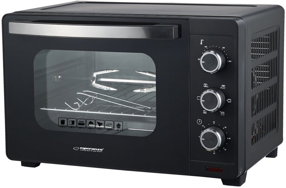 Esperanza Napoli EKO006N Mini Oven - 25 Liter - 1600W - Met Hetelucht (Convectie) - Instelbaar tot 250°C - Zwart