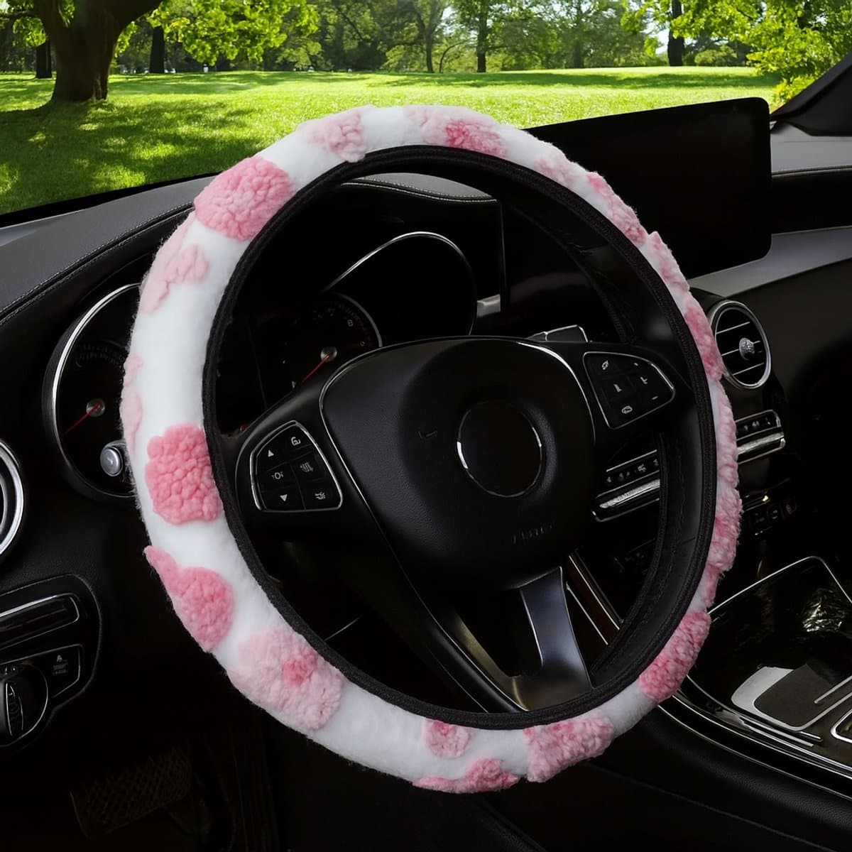 Stuurhoes Auto Universeel - Roze Bloemen Design - Warm & Zacht