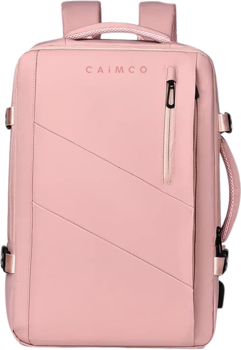 Caimco Nexus Rugzak met USB Oplaadpoort & Laptopvak – Uitbreidbare Waterafstotende Backpack – 15.6 inch Laptop Rugtas voor School, Werk & Reizen – Roze