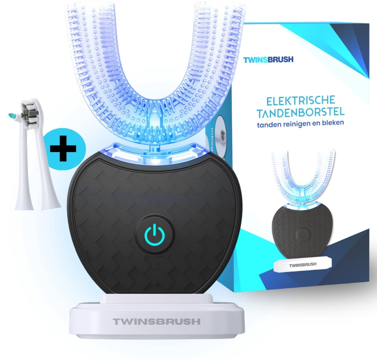 Twinsbrush Smart Brush - 3in1 Elektrische Tandenborstel - U-Vormige Tandenborstel - Smart brush Tanden - Smart Brush - Tandenborstels - Tanden bleker - 4 standen - Zwart - Draadloos