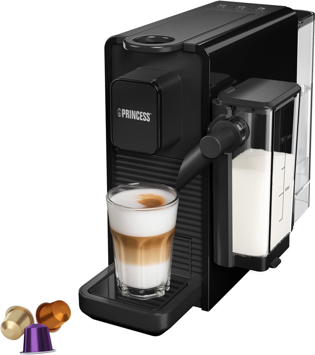 Princess Capsule Koffiemachine met Melkopschuimer - 249455 – Geschikt voor Nespresso – 20 Bar – Espresso, Cappuccino & Latte – Compact – Automatisch Melksysteem - 1400 W