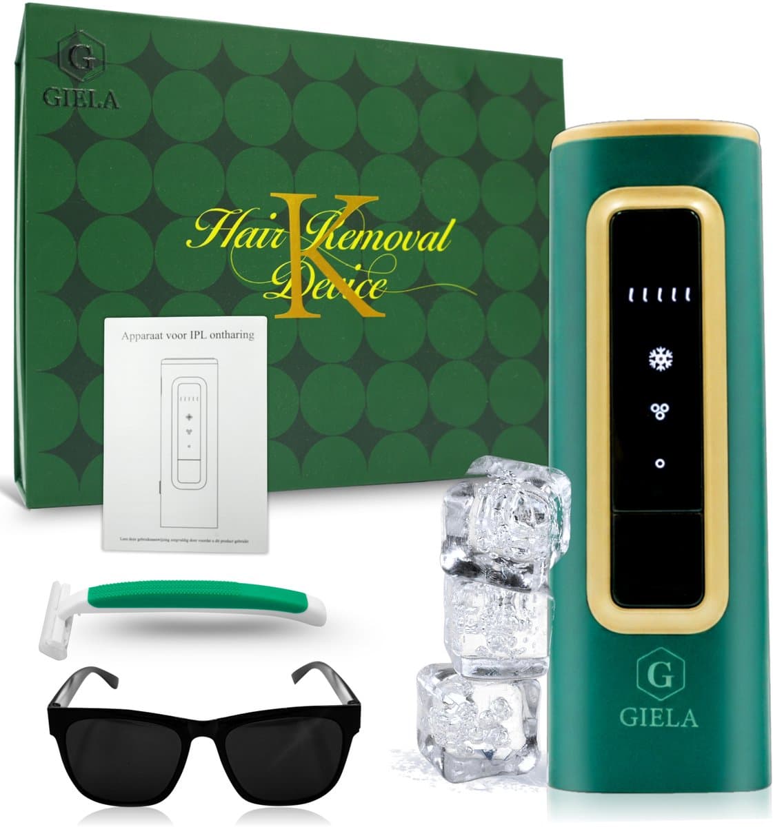 Giela® - Laser ontharingsapparaat – Ontharingsapparaten - Epileerapparaat dames – Epilator – Scheerapparaat – mannen – Ipl - Scheermes - Pijnloos laser ontharen - Professioneel ontharingsapparaat – Pijnloos - Ice – Ice Cooling – Zonnebril