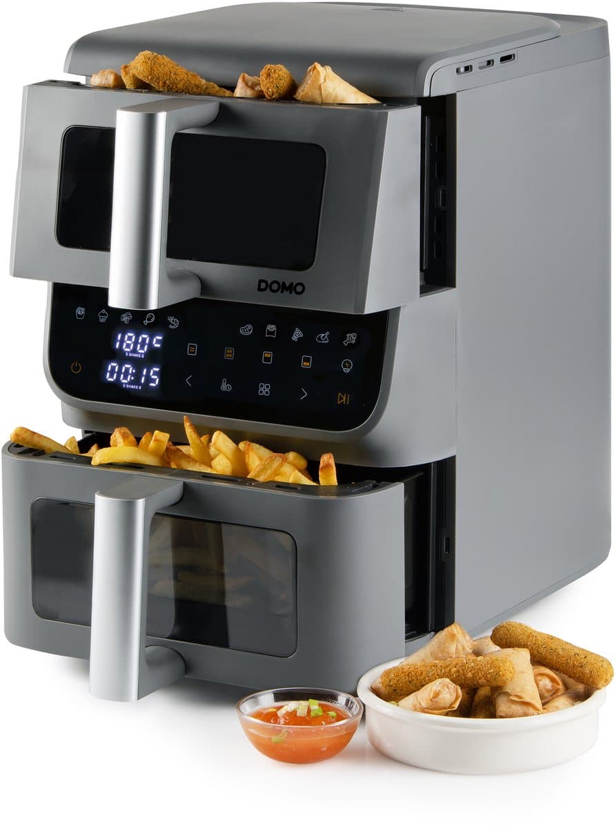 DOMO DO550FR Dubbele Airfryer XX - Heteluchtfriteuse - 3,5 + 6,5 L – 2500 W - Grijs
