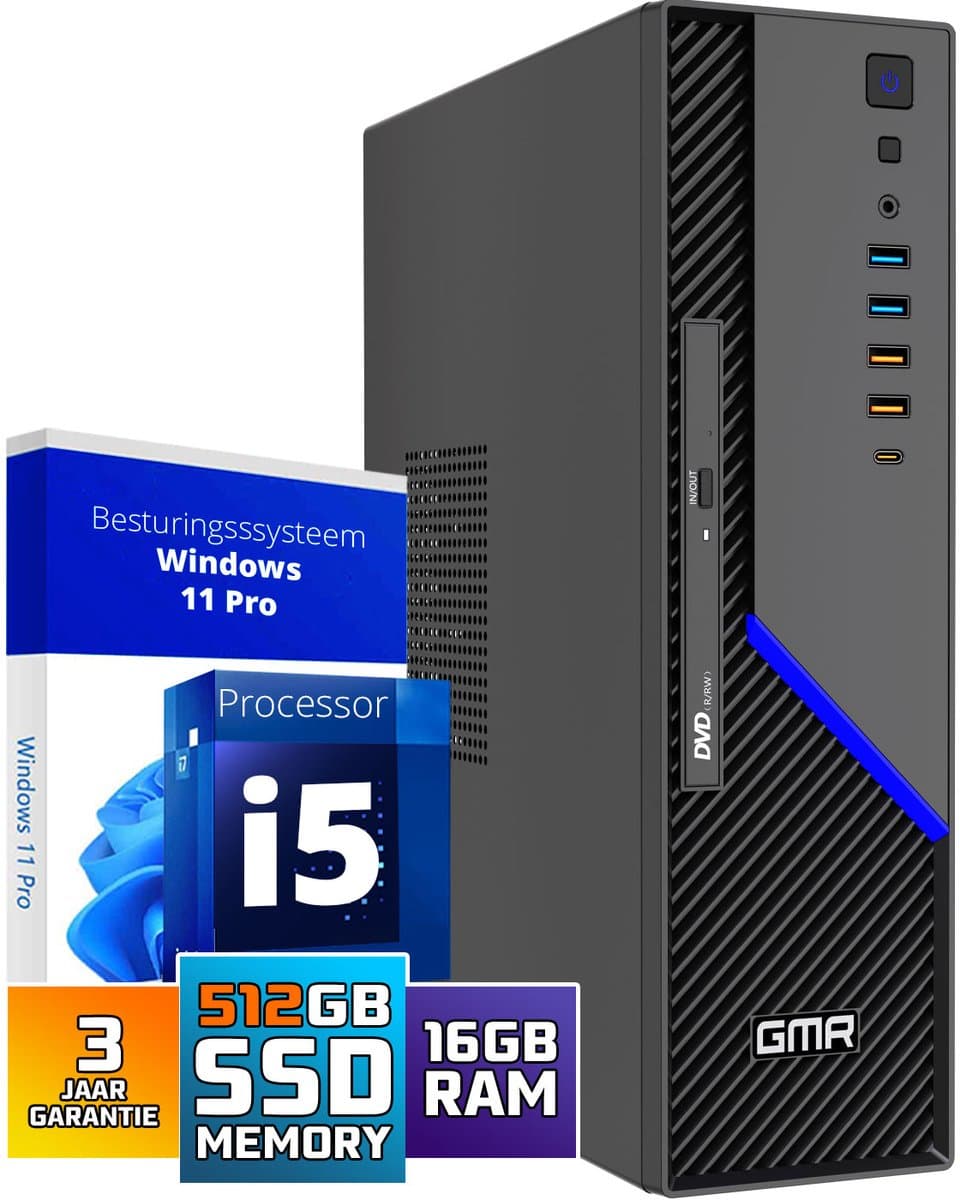 GMR Ultra SFF i5 Office PC - Business Office Computer | 16 GB RAM | 512GB SSD M.2 | DVD±RW | Windows 11 Pro | WiFi-Bluetooth