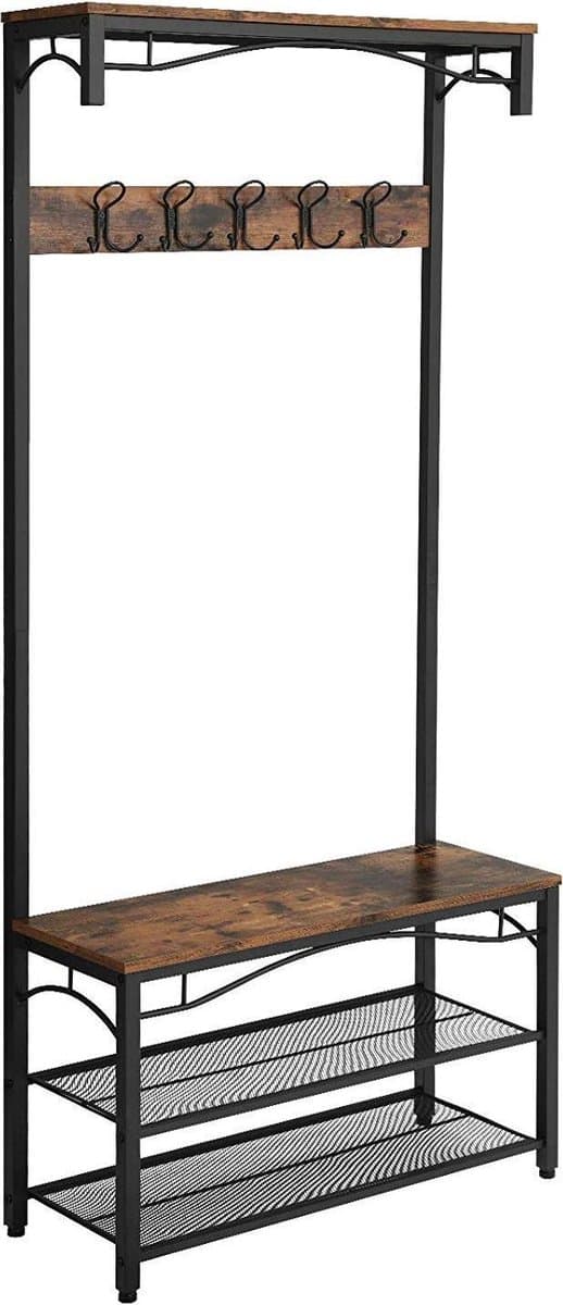 Nancy's Garderoberek met Kapstok - Schoenenrek - Industrieel - 80 x 32 x 178.5 cm