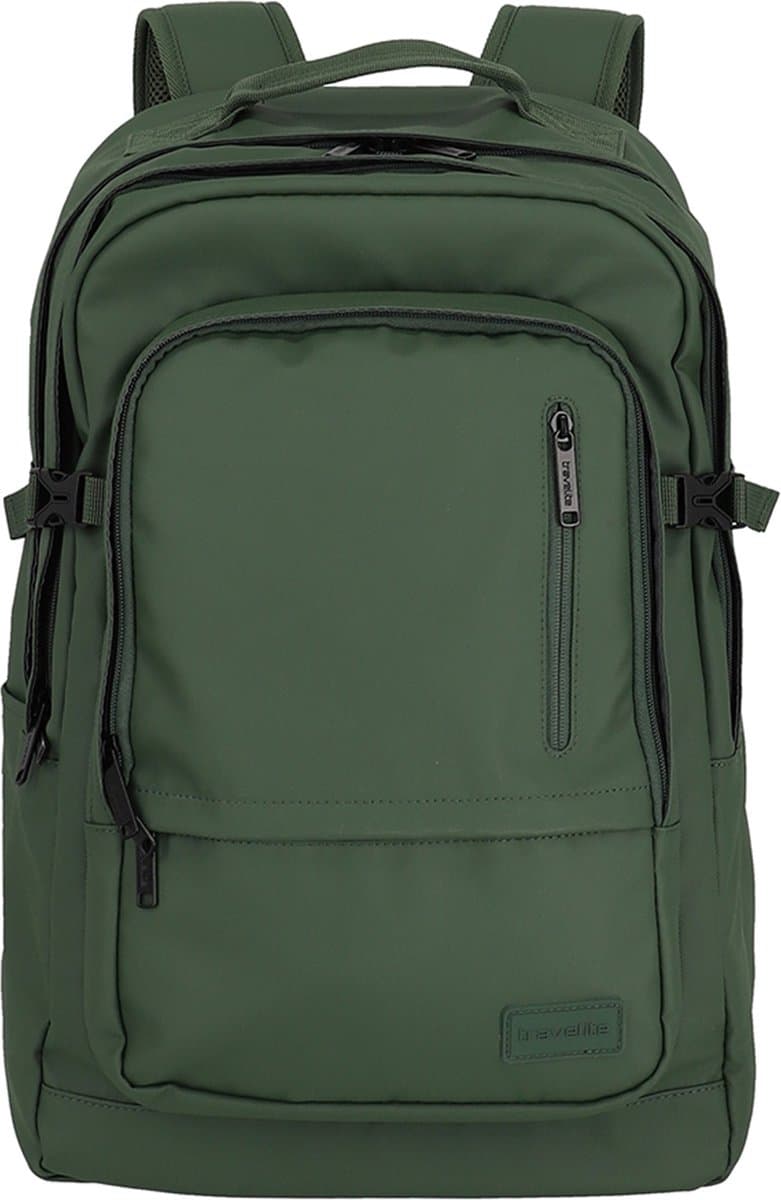 Travelite Basic Backpack – Waterafstotende Rugzak 28L met Laptopvak - Olive green