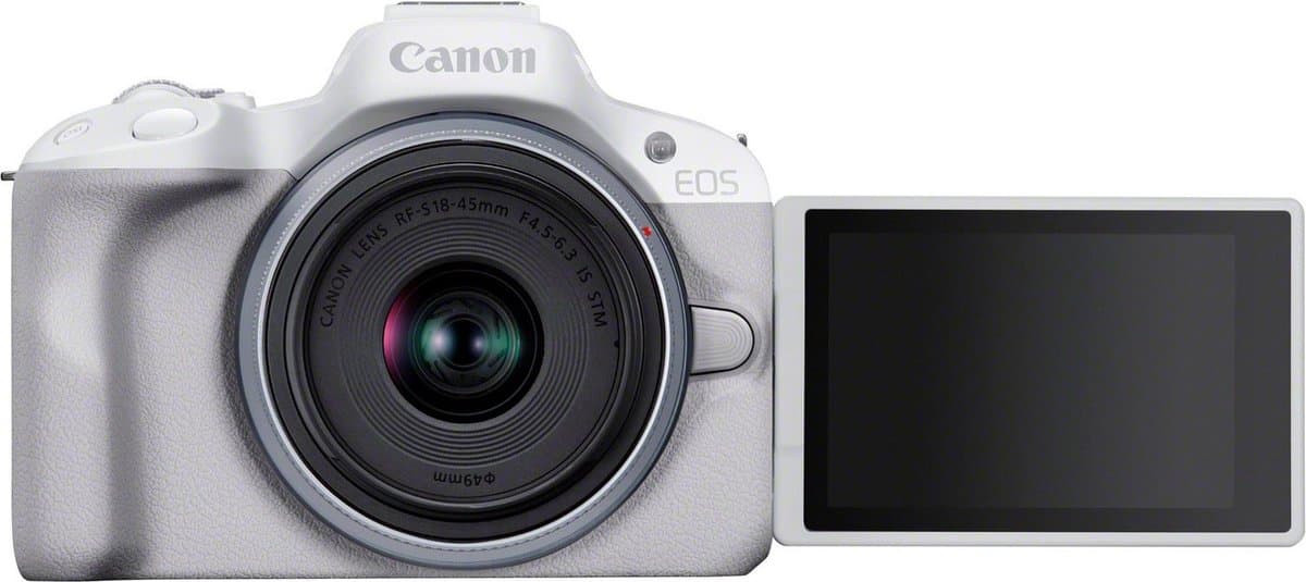 Canon EOS R50 WIT + RF-S 18-45 IS STM - Systeemcamera - 24.2 MP - 4K Video - Kantelbaar touchscreen - Inclusief standaard zoomlens