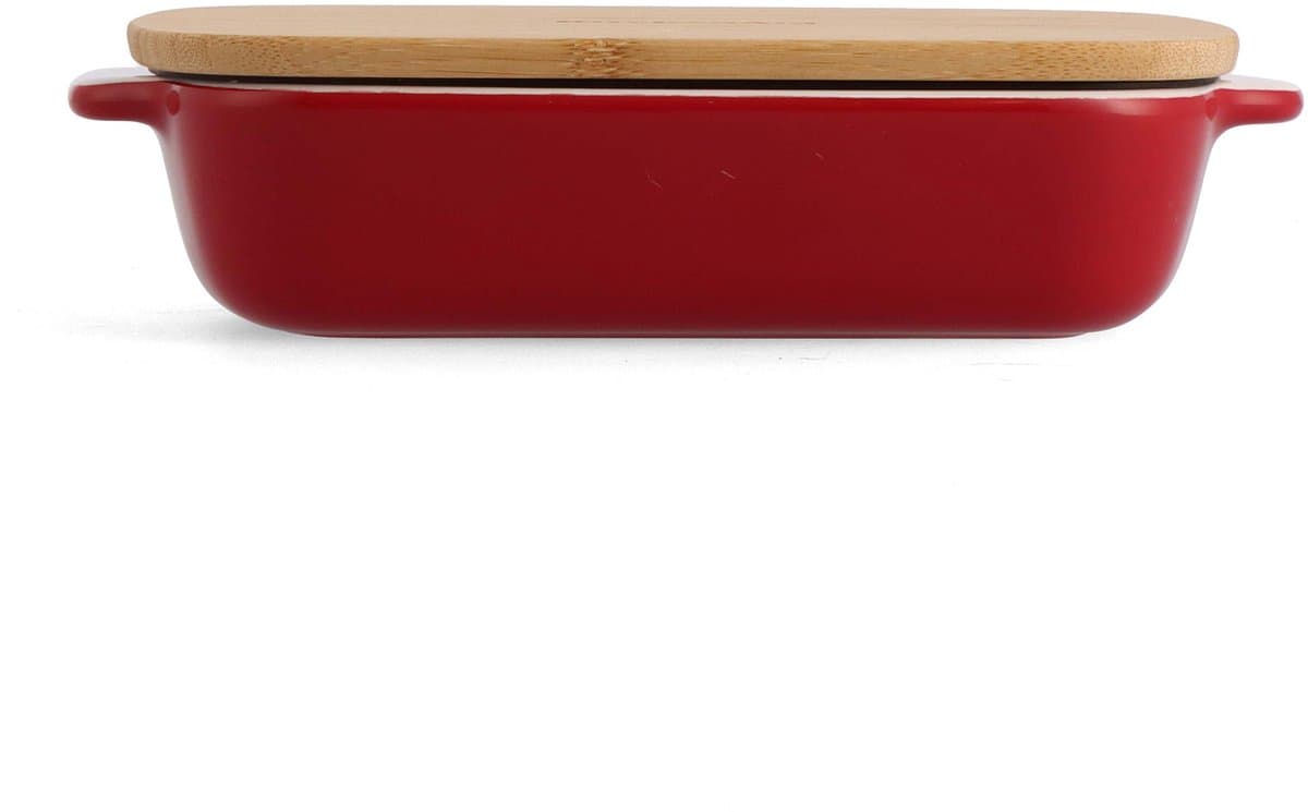 KitchenAid Ovenschaal incl bamboe deksel - Small: 0,9L - magnetron- en ovenbestendig tot 260°C zonder deksel - Keizer rood