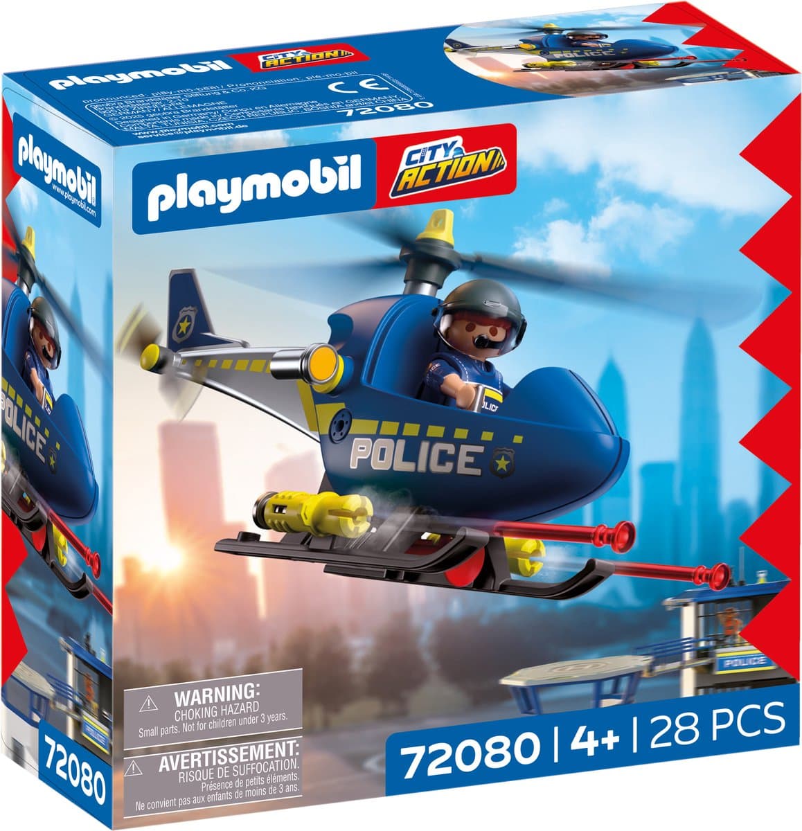 PLAYMOBIL City Action Politiehelikopter | Met politieagent, draaiende rotors en schietfunctie | Eindeloos speelplezier | Kinderspeelgoed voor kinderen vanaf 4 jaar | 72080