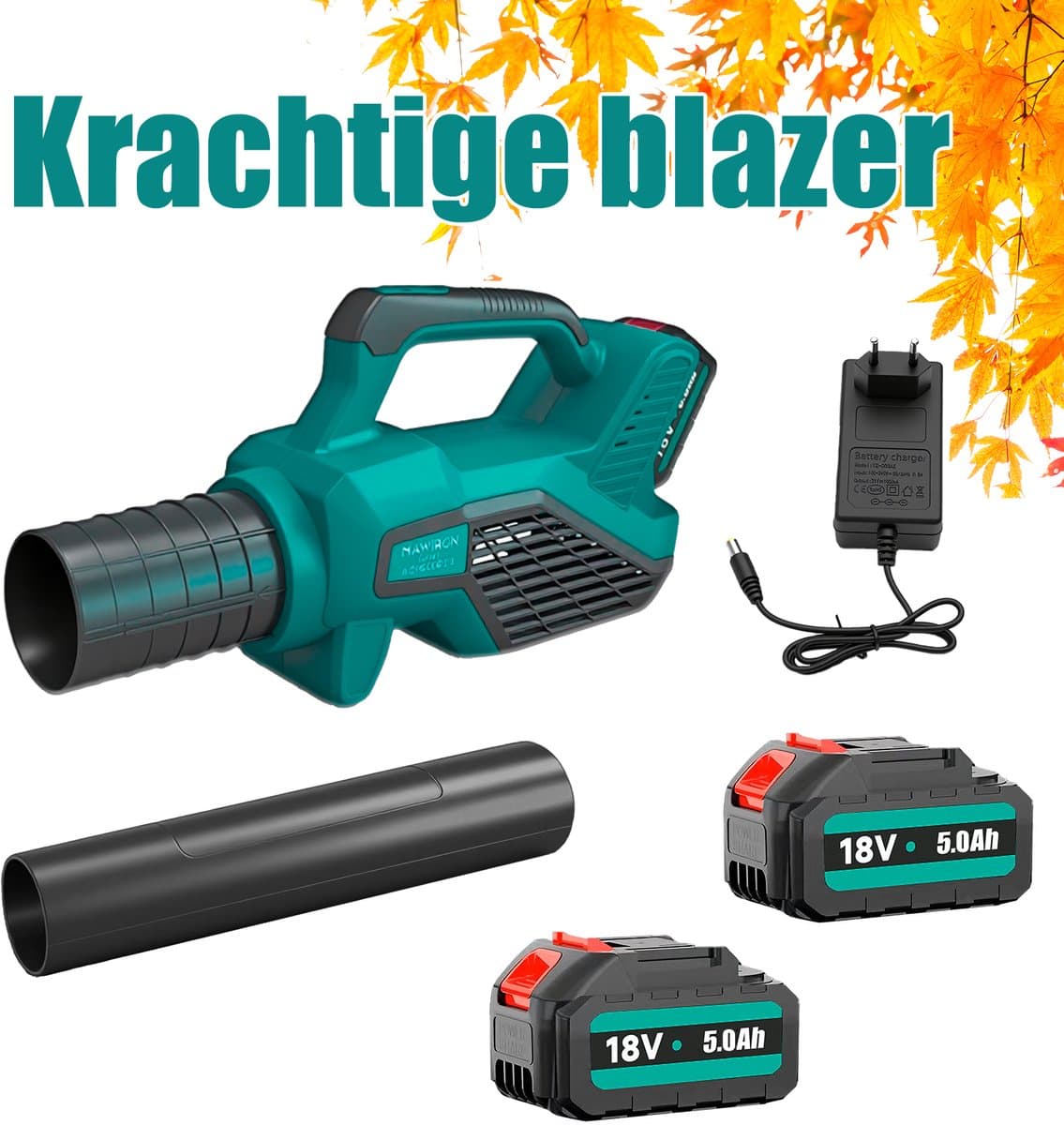 Draadloze bladblazer, variabele snelheidsstanden, 2×5,5Ah-accu's & snellader, lichtgewicht elektrische bladblazer voor gazononderhoud, tuin, bladeren, stof & sneeuw