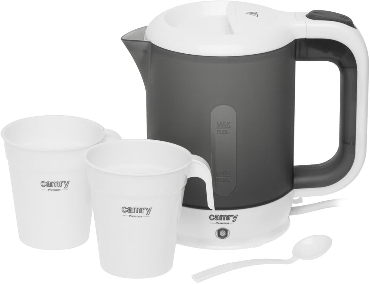 Camry® Reiswaterkoker 500ML - Inclusief 2 Kopjes en Lepel - 900W - Droogkookbeveiliging- Draagbaar - Kleine waterkoker -mini waterkoker - Waterkoker - camping waterkoker