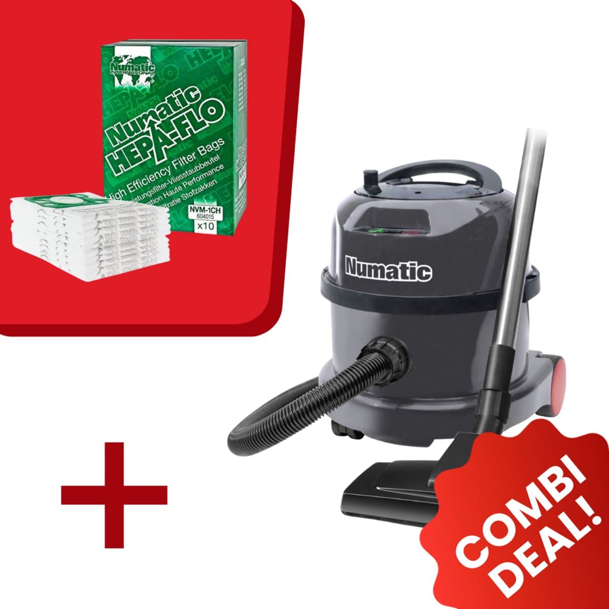 Numatic - Stofzuiger PPR240-11 - Graphite - Inclusief 10x Stofzuigerzak NVM-1CH Hepa