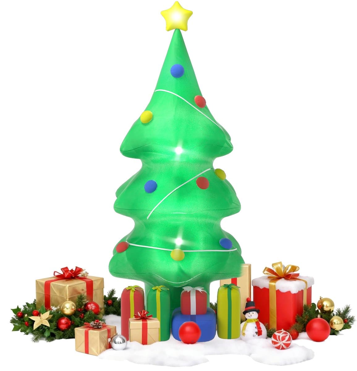 NAIZY Opblaasbare kerstboom met verlichting en stille ventilator 150 cm Opblaasbare kerstfiguren Kerstdecoratie Ornament voor binnen- en buitengebruik