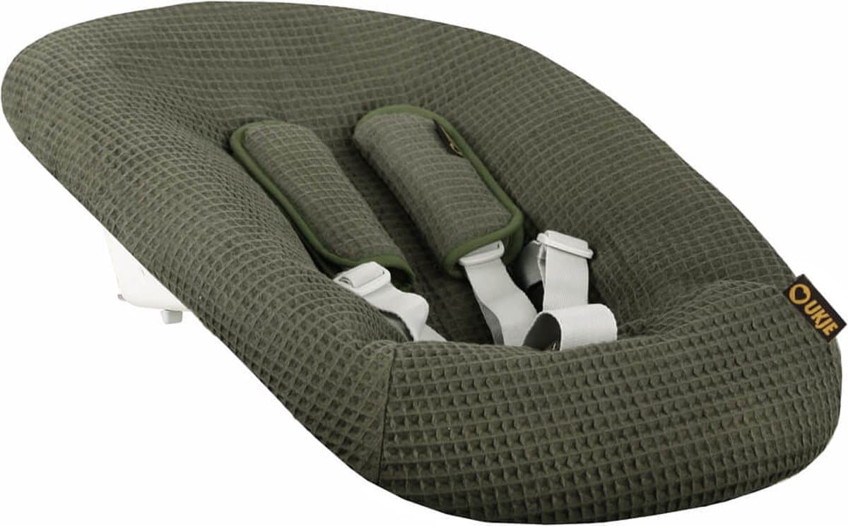 Ukje Newborn Hoes Tripp Trapp - Voor Stokke Kidsmill Novi Newborn Set - Veilig getest Oeko-Tex - Waterdichte binnenkant - Met Gordelbeschermers - Donkergroen Wafelstof