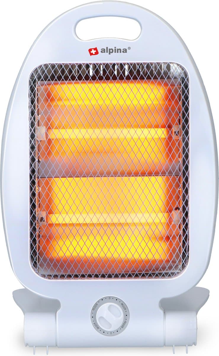 alpina Elektrische Kachel LQ001 – Infrarood Verwarming 800W – Halogeen Heater met 2 Warmtestanden – Compacte Kachel Elektrisch voor Binnen – Elektrische Verwarming met Kantelbeveiliging en Draaggreep