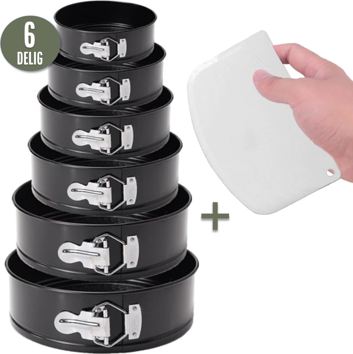 COOCK 6-delige Bakvorm Set - Springvorm - Taartvorm met Antiaanbaklaag - 12 tot 28 Cm Diameter -Cakevorm Incl. Deegschaper & E-Book