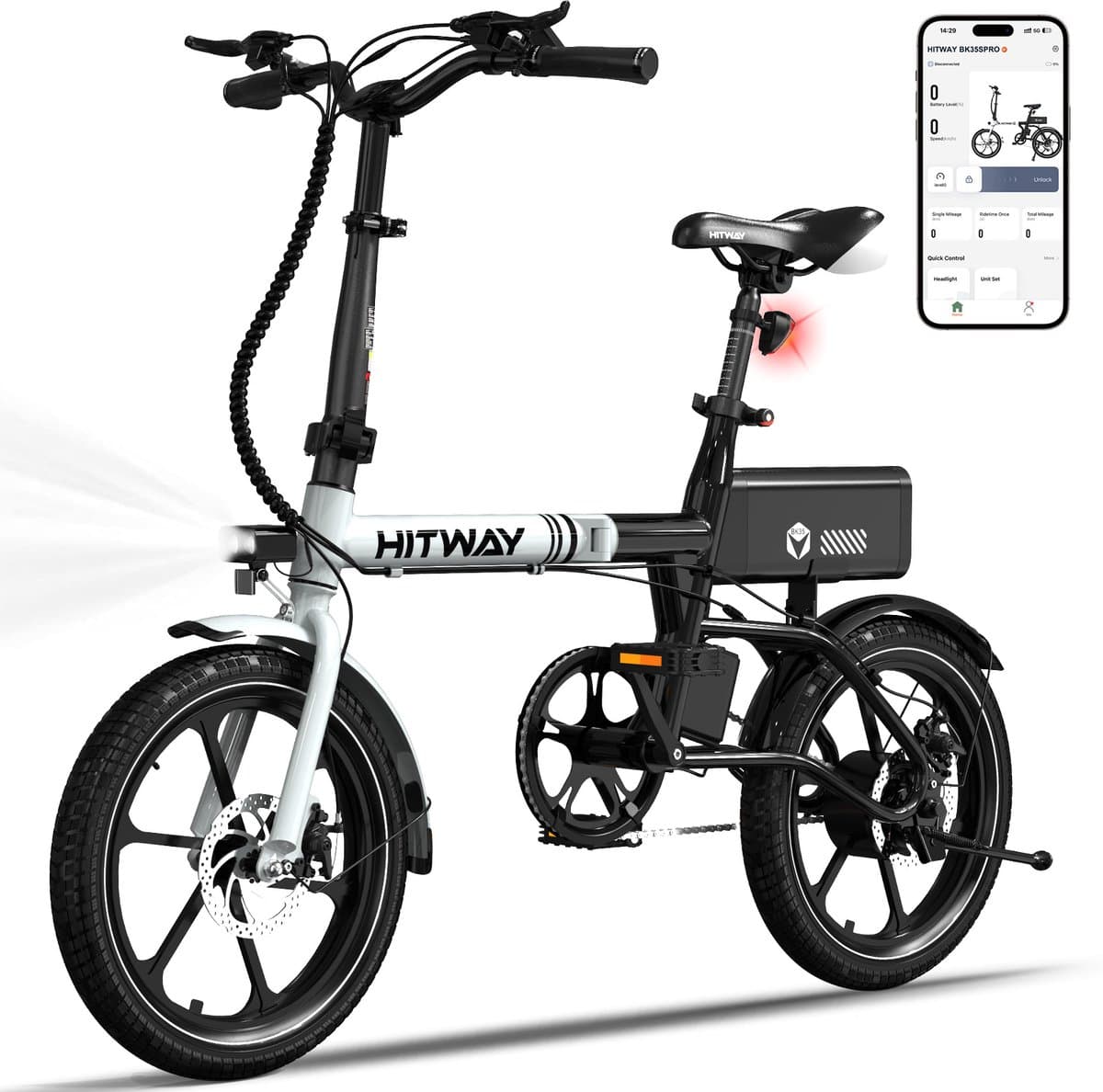 Hitway Elektrische Fiets BK35S - Trendy 16 Inch City Commuter EBike met Afneembare 36V 9Ah Lithium Batterij - Opvouwbaar E-Bike met 250W Motor - APP Bediening