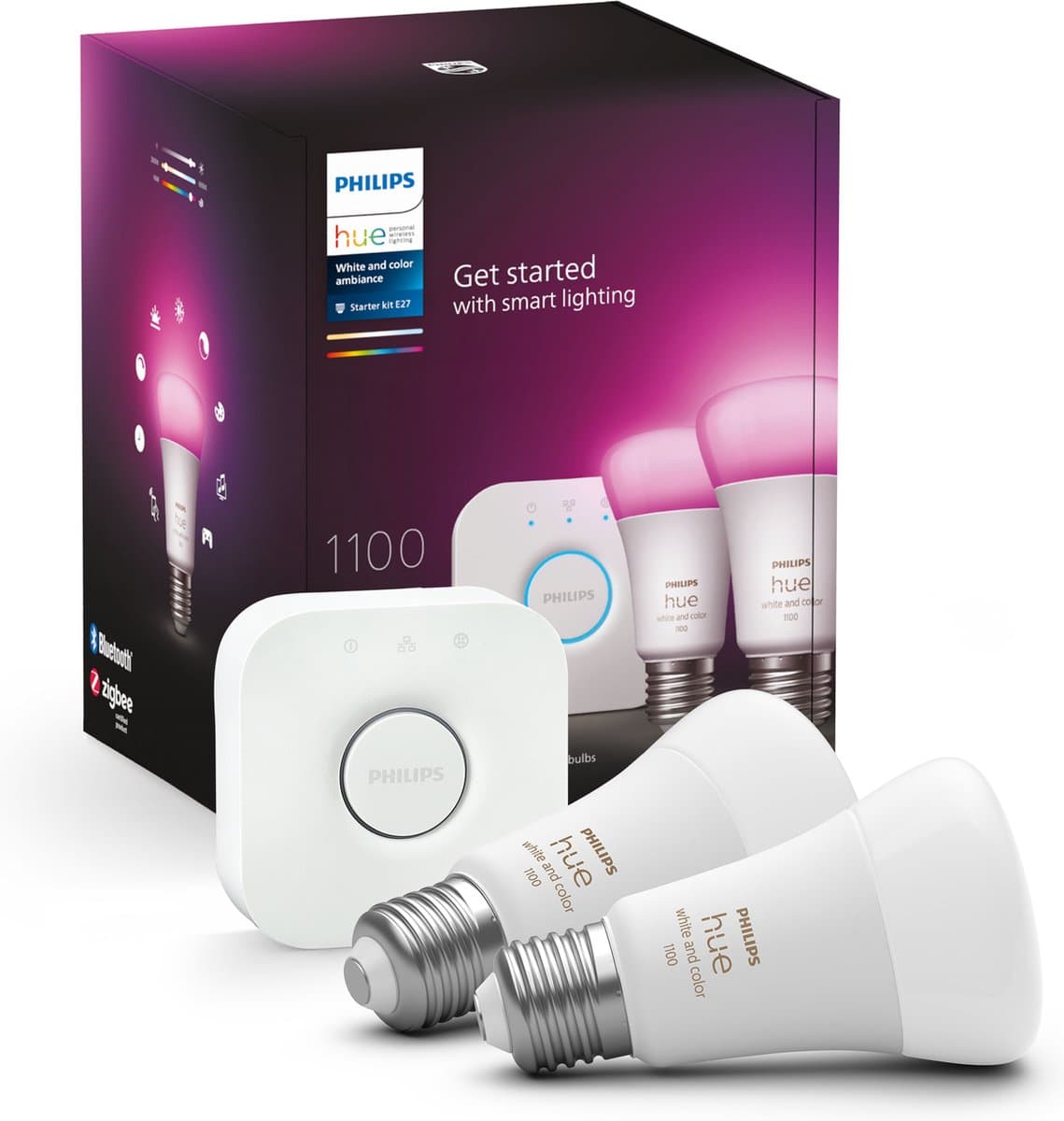 Philips Hue starterkit - wit en gekleurd - 2 lampen - E27 - 1100lm