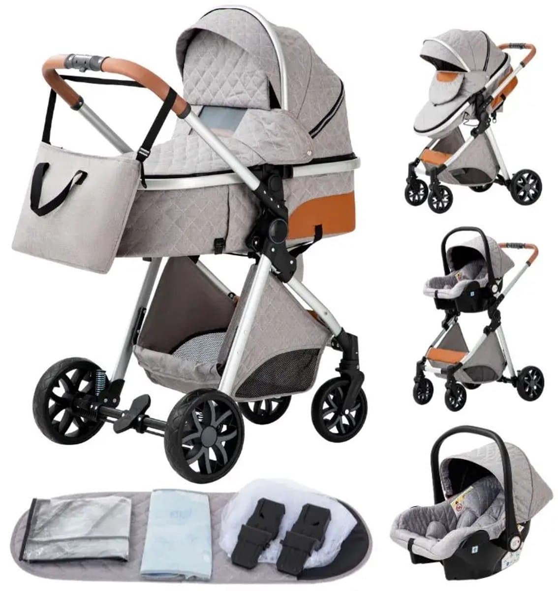 Kinderwagen - Lichtgrijs - Buggy - Kinderwagen 3 In 1 - Kinderwagens & Buggy's - Kinderwagens - Baby - Buggy's - Plooibuggy - Buggy Inklapbaar - Kinderwagens - Kind - Kinderen - Baby - Baby's