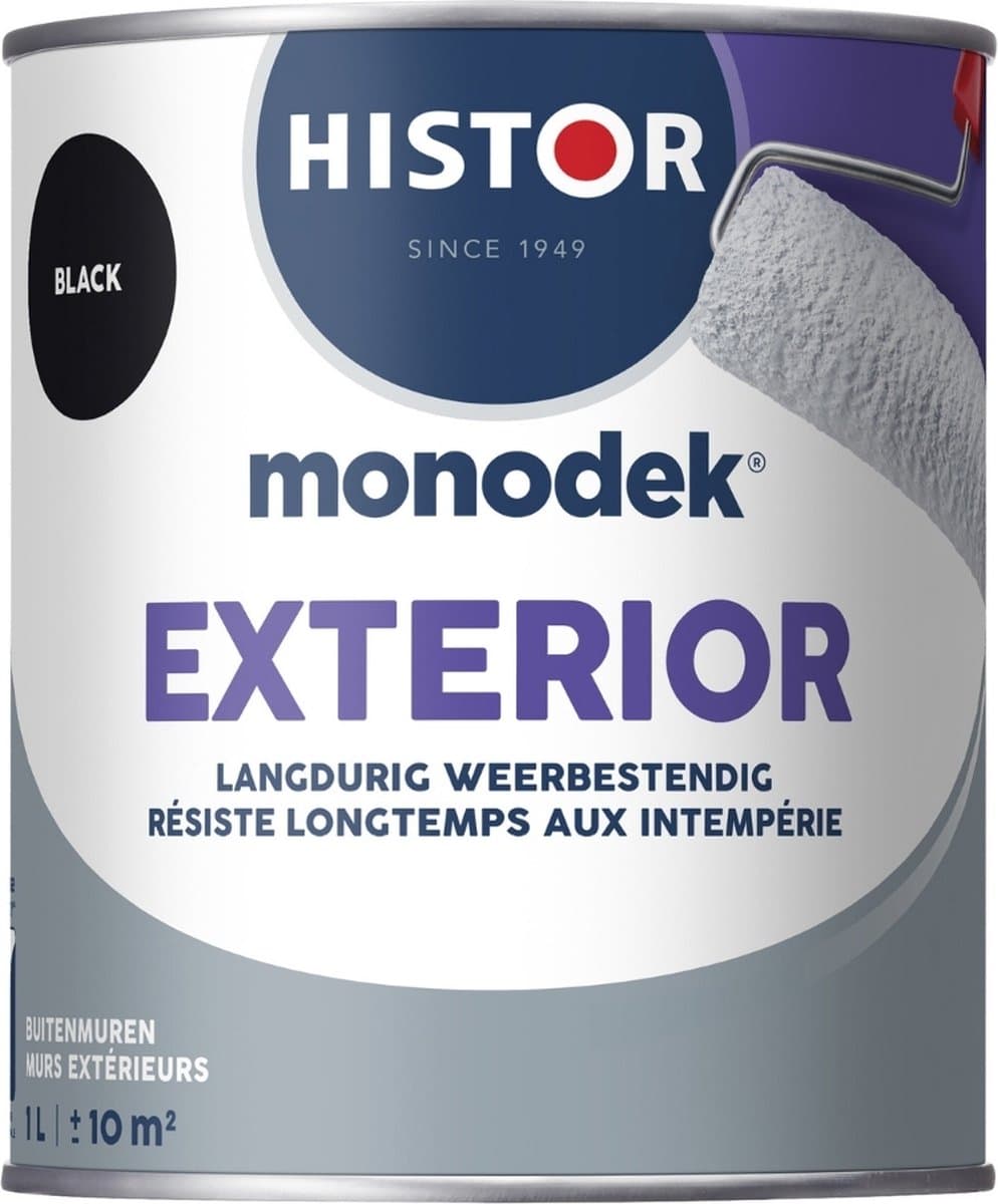 Histor Monodek Exterior – Muurverf Buiten Mat – Vuilafstotend en Langdurig Weerbestendig – Langdurig Kleurbehoud – Geurarm – Voor Buiten – Zwart – 1L