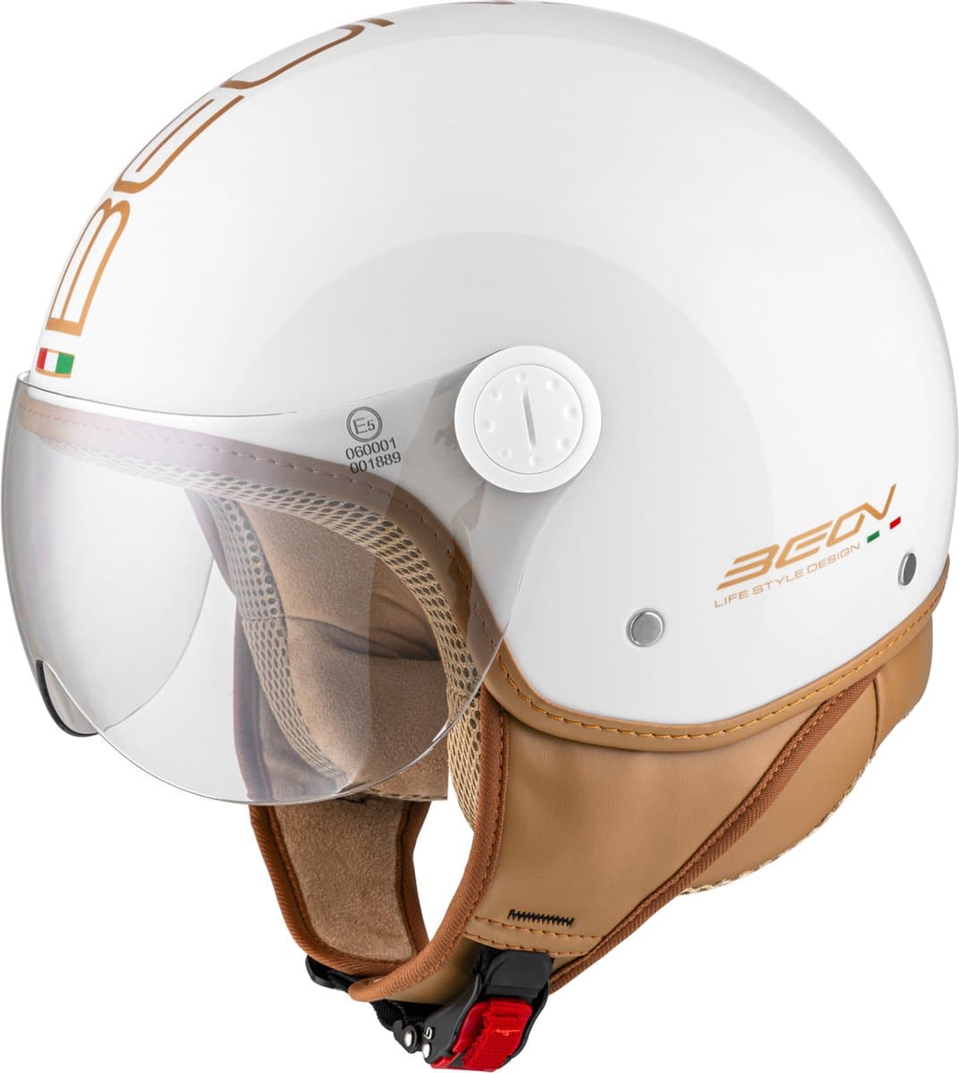 BEON Design Luxe Scooterhelm - M - Jethelm met Vizier - Motorhelm - Geschikt voor Vespa, Scooter, Brommer, Motor en Snorfiets - Wit