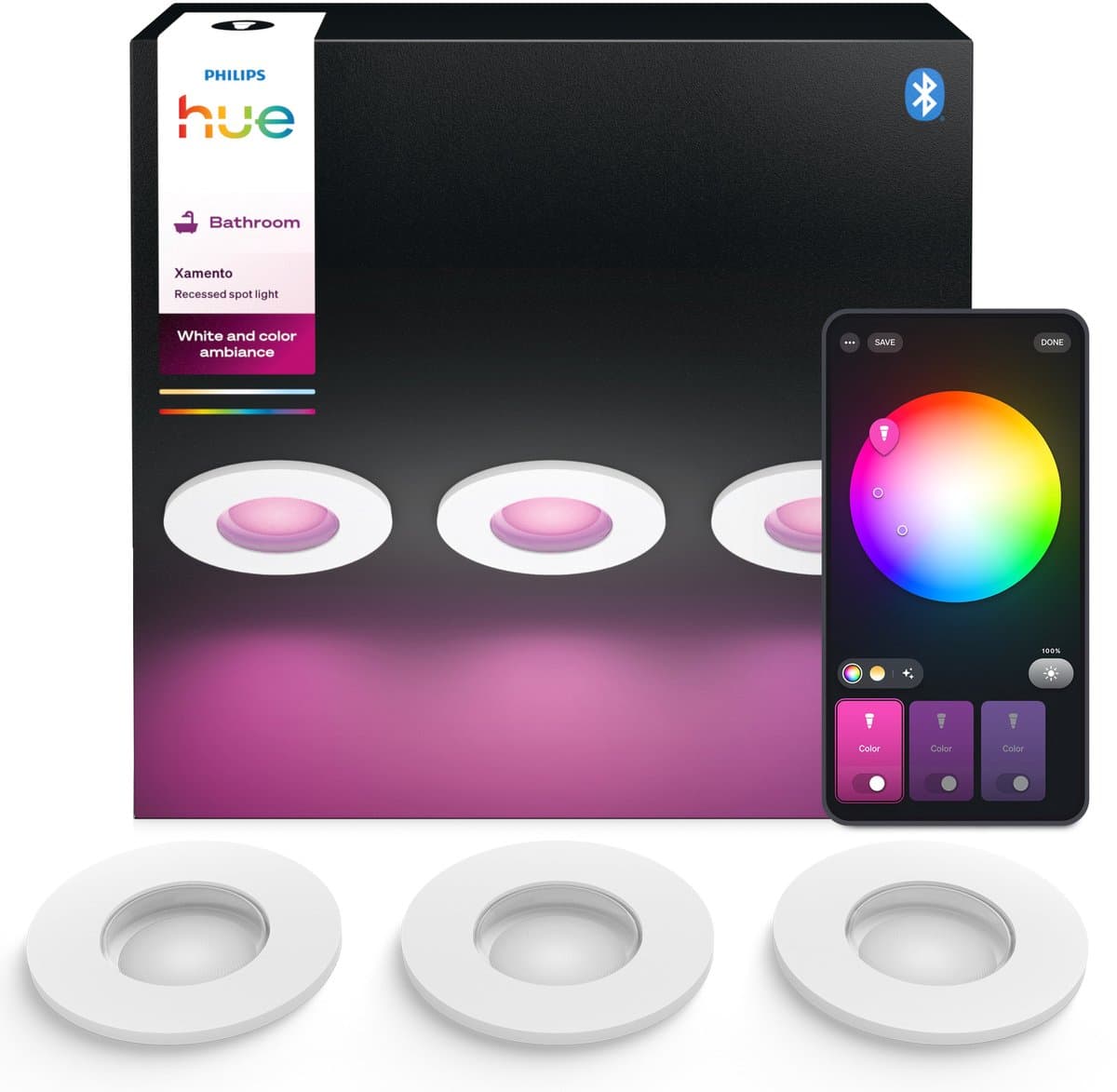 Philips Hue Xamento badkamerinbouwspot - wit en gekleurd licht - 3-pack - wit