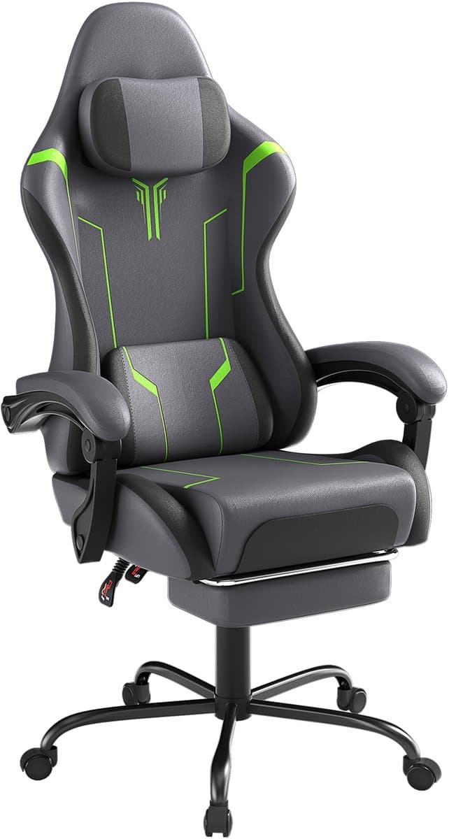 Grijs Gamingstoel Kantoorstoel Computerbureaustoel 360° Rotatie Hoogteverstelbaar Met Massagefunctie Met Armleuningen en Voetsteunen Maximale Belasting 135 KG