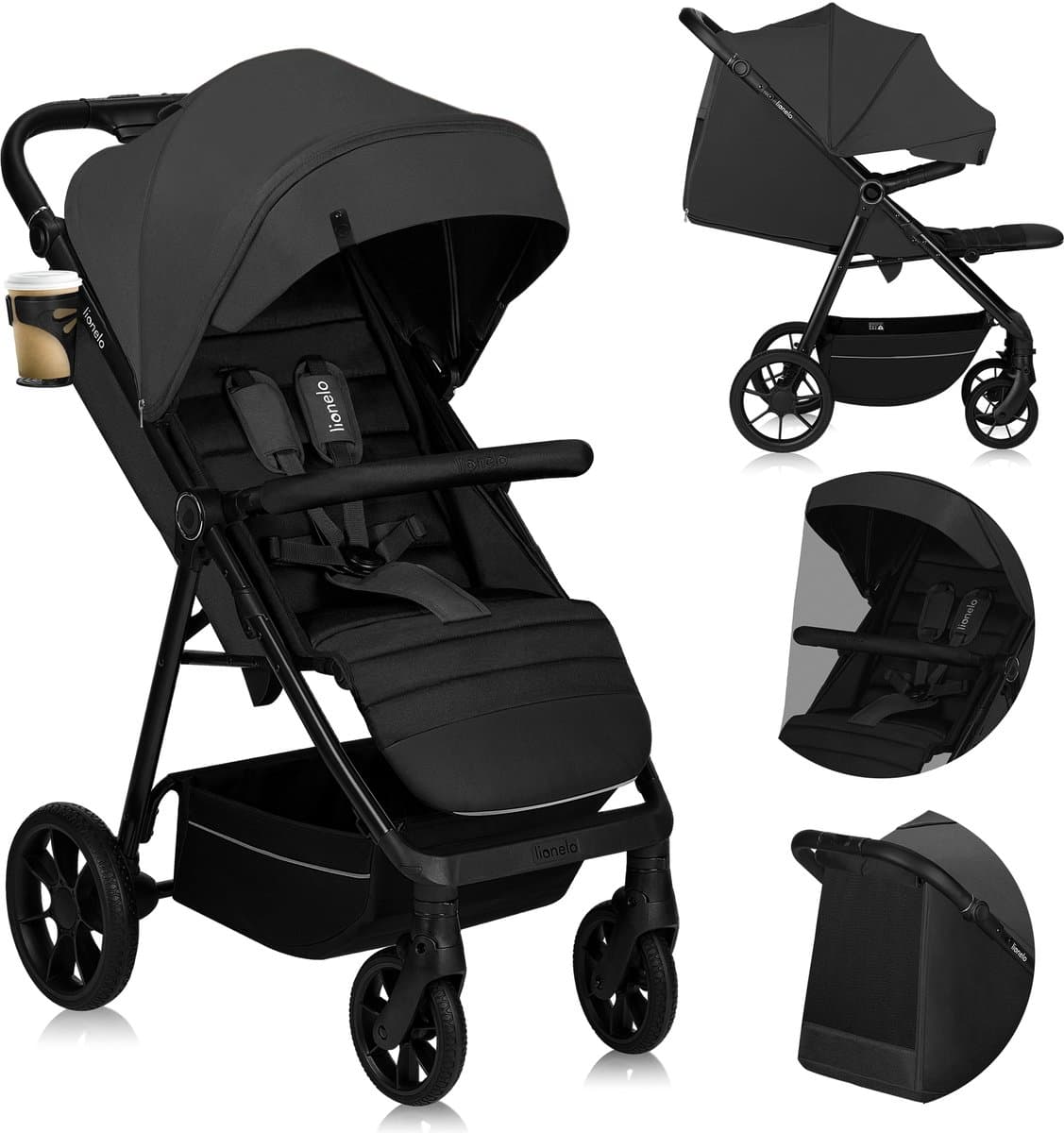 Lionelo Mira - Kinderwagen - Wandelwagen - Voor Kinderen tot 22 kg - Voorwielen 360° - Verstelbare Rugleuning & Handgreep - Waterdichte XXL Luifel met UPF50+ - 5-Puntsgordel - Grote Off-Road Wielen - Volledige Schokdemping - Compact Opvouwbaar