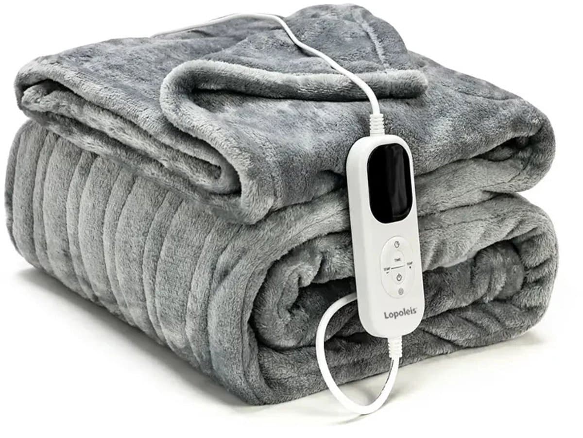 Lopoleis® Elektrische Deken XXL 180x150 cm – Verwarmingsdeken – Infrarood Warmtedeken – Micropluche Fleece – 150W – Grijs