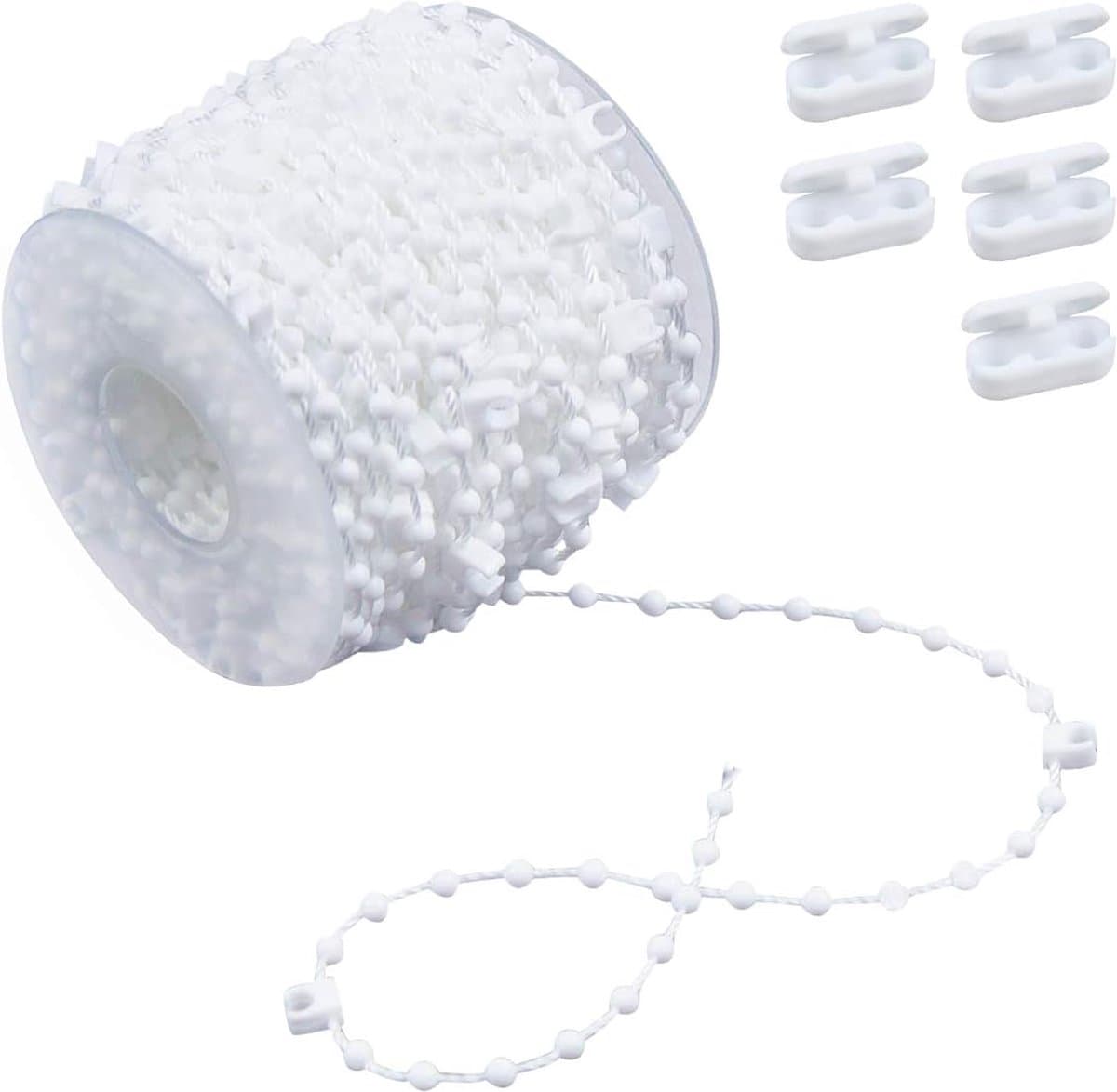 Vouwgordijn Ketting - 20M - met 5 paringsconnectoren - Rolgordijn ketting - Gordijn Onderdelen - wit - plastic - voor 89 mm lamellen - Voor reparatie rolgordijnen Shades