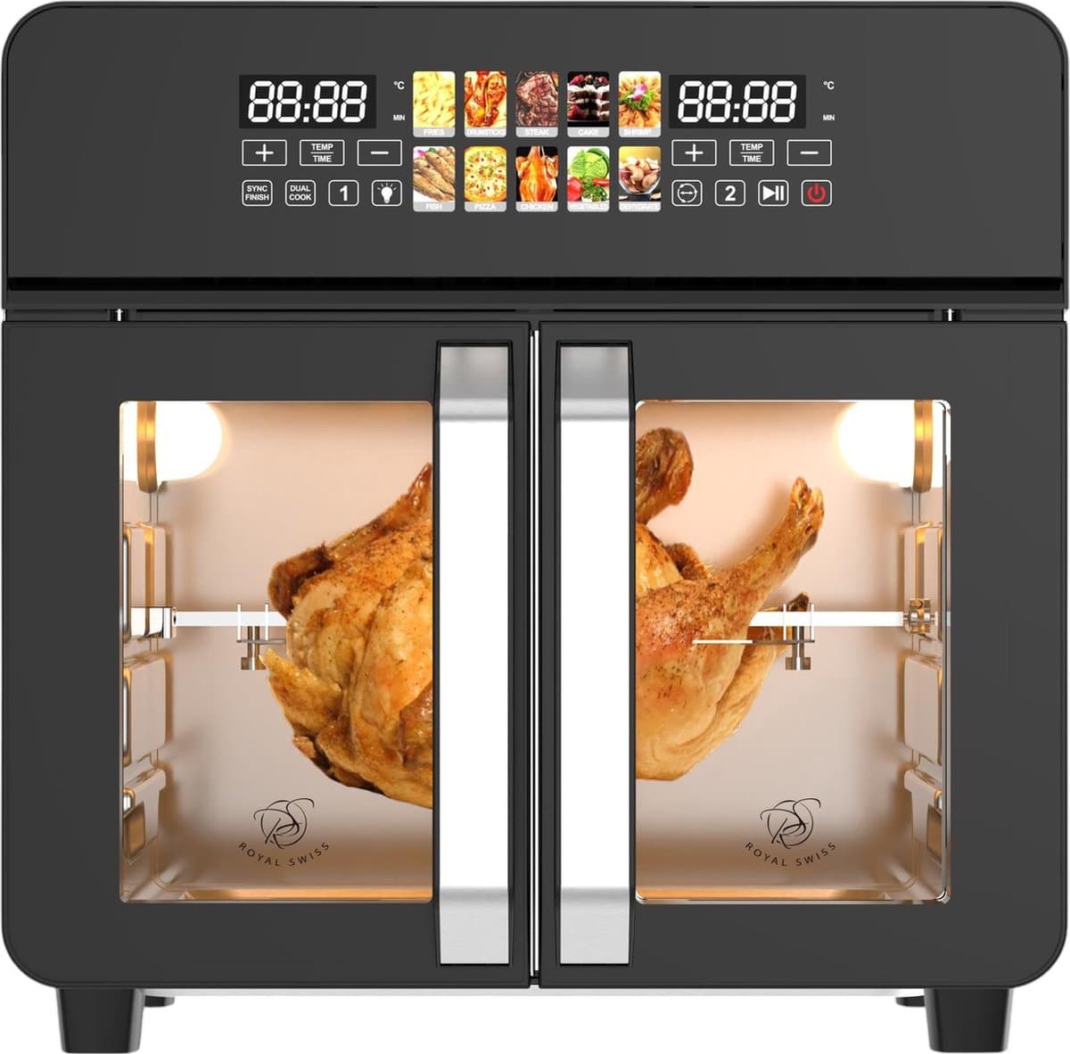 Airfryer Oven XXL 23L – 2400W Heteluchtfriteuse met Dubbele Deur, 10 Programma’s, 50-200°C – Zwart – Royal Swiss®