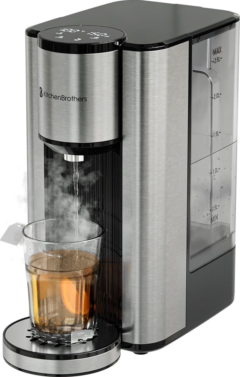 KitchenBrothers Heetwaterdispenser - 2.5L - Instant Waterkoker - BPA en PFAS Vrij - 3 standen van 150 t/m 300 ml - Heetwatertap - 40-100°C - RVS