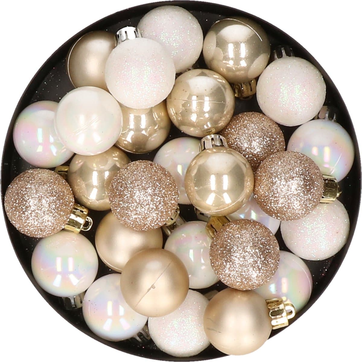 Kleine kerstballen - 28 stuks - Champagne/Parelmoer wit - D3 cm - Kunststof - Kerstversiering