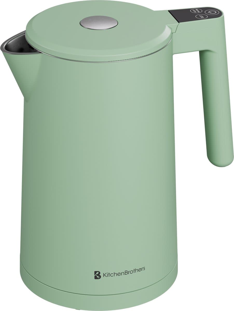 KitchenBrothers Waterkoker - 1.7L - Met Temperatuurregeling - PFAS- & BPA-vrij - Warmhoudfunctie - Display - Dubbelwandig - 2200W - Pastelgroen
